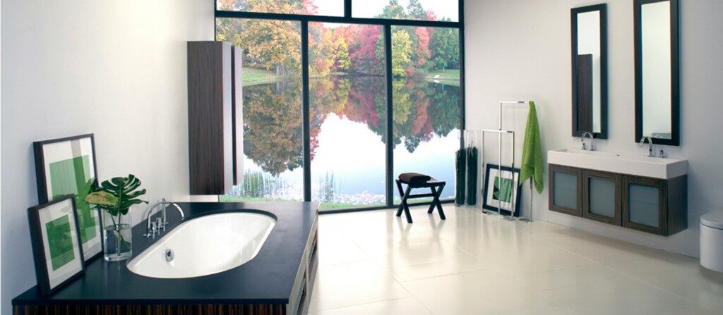 Photo of Bathroom with tub and a view to nature 