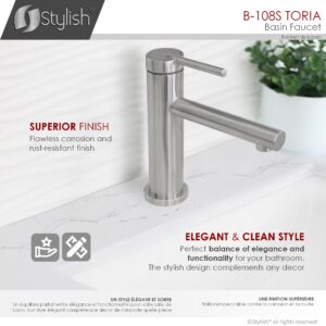 STYLISH - Single Handle Modern Bathroom Basin Sink Faucet, Brushed Stainless Steel Finish B-108S