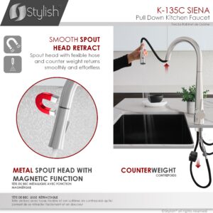 STYLISH - Kitchen Sink Faucet Single Handle Pull Down Dual Mode Stainless Steel Polished Chrome Finish