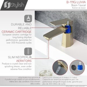 STYLISH - Single Handle Bathroom Faucet for Single Hole Brass Basin Mixer Tap, Brushed Gold Finish B-111G