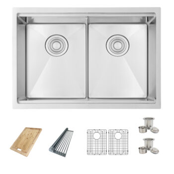 AZUNI – AZUNI 28L x 19W-inches Undermount Double Bowl Stianless Steel Kitchen Sink with Accessories