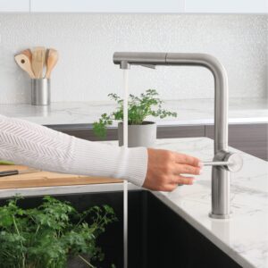 STYLISH - Kitchen Sink Faucet Single Handle Pull Down Dual Mode Stainless Steel Brushed Finish K-146S