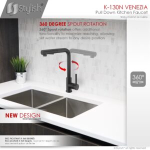 STYLISH - Kitchen Sink Faucet Single Handle Pull Down Dual Mode Stainless Steel, Matte Black Finish