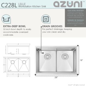 AZUNI - AZUNI 28L x 19W-inches Undermount Double Bowl Stianless Steel Kitchen Sink with Accessories