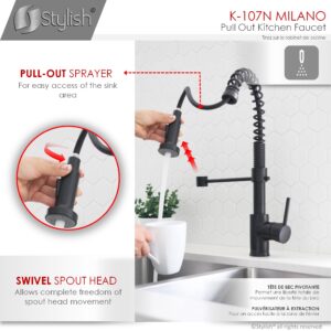 STYLISH - Kitchen Sink Faucet Single Handle Pull Down Dual Mode Lead Free Matte Black Finish
