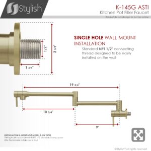 STYLISH - Stainless Steel Wall Mount Pot Filler Folding Stretchable - Matte Gold Finish K-145G