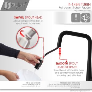 STYLISH - Kitchen Sink Faucet Single Handle Pull Down Dual Mode Lead Free Matte Black