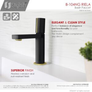 STYLISH - Single Handle Modern Bathroom Basin Sink Faucet in Matte Black with Gold accents Finish