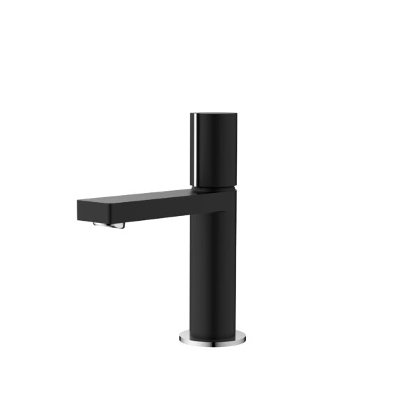 STYLISH - Single Handle Modern Bathroom Basin Sink Faucet in Matte Black with Chrome accents Finish