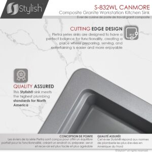 STYLISH - 32 inch Single Bowl Gray Granite Kitchen Sink