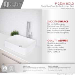 STYLISH - 18 inch Rectangular Vessel Bathroom Sink White