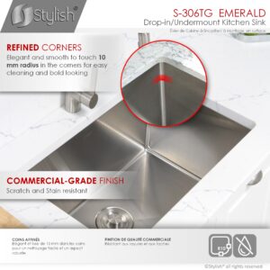 STYLISH - 28 inch Single Bowl Drop-in/Undermount Stainless Steel Kitchen Sink S-306G