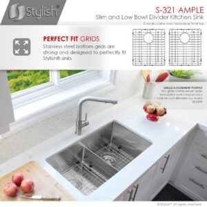 STYLISH - 32 inch Slim Low Divider Double Bowl Undermount Stainless Steel Kitchen Sink