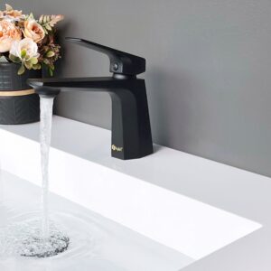 STYLISH - Single Handle Bathroom Faucet for Single Hole Brass Basin Mixer Tap, Matte Black Finish B-111N