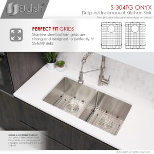 STYLISH - 30 inch Double Bowl Undermount and Drop-in Stainless Steel Kitchen Sink