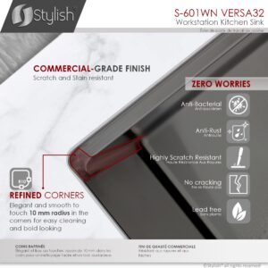 STYLISH - 32 inch Double Bowl Undermount Stainless Steel Kitchen Sinkin Graphite Black S-601WN