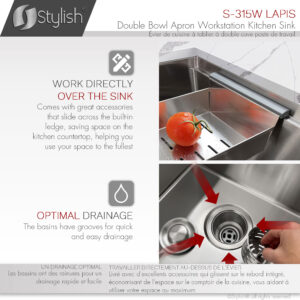 STYLISH - 33 inch Farmhouse Double Bowl Stainless Steel Apron Kitchen Sink S-315W