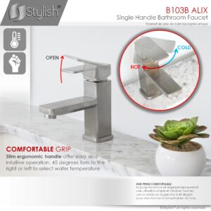 STYLISH - Single Handle Bathroom Faucet for Single Hole Brass Basin Mixer Tap, Brushed Nickel Finish