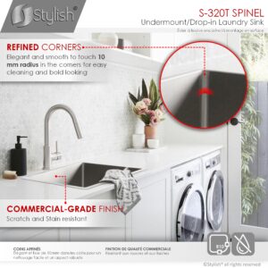STYLISH - 22 x 18 inch Single Bowl Undermount and Drop-in Stainless Steel Laundry Sink S-320T