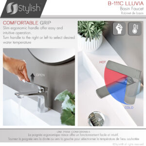 STYLISH - Single Handle Bathroom Faucet for Single Hole Brass Basin Mixer Tap, Polished Chrome Finish B-111C