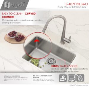 STYLISH - 22 inch Single Bowl Undermount and Drop-in Stainless Steel Kitchen Sink