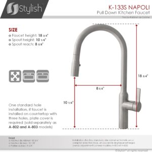 STYLISH - Kitchen Sink Faucet Single Handle Pull Down Dual Mode Stainless Steel Brushed Finish