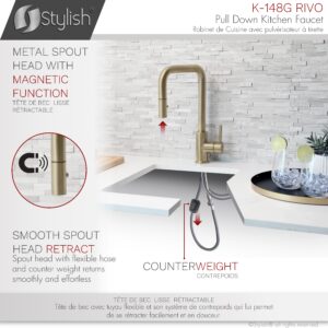 STYLISH - Kitchen Sink Faucet Single Handle Pull Down Dual Mode Stainless Steel Brushed Gold Finish