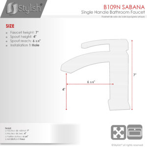 STYLISH - Single Handle Bathroom Faucet for Single Hole Brass Basin Mixer Tap, Matte Black Finish B-109N
