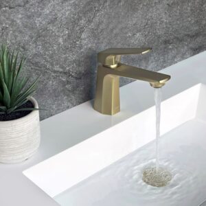 STYLISH - Single Handle Bathroom Faucet for Single Hole Brass Basin Mixer Tap, Brushed Gold Finish B-111G