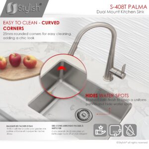 STYLISH - 19 inch Single Bowl Undermount and Drop-in Stainless Steel Kitchen Sink