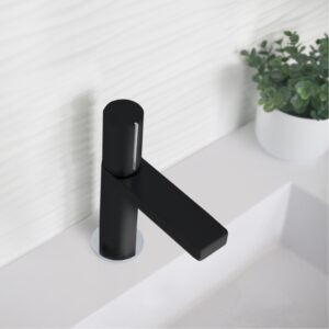 STYLISH - Single Handle Modern Bathroom Basin Sink Faucet in Matte Black with Chrome accents Finish