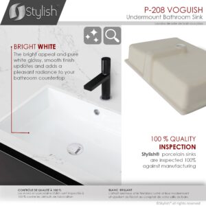 STYLISH - 24 inch Rectangular Undermount Ceramic Bathroom Sink with 2 Overflow Finishes