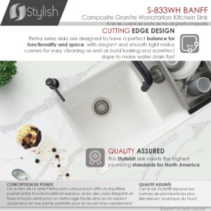 STYLISH - 33 inch Double Bowl White Granite Kitchen Sink