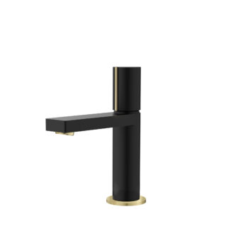 STYLISH – Single Handle Modern Bathroom Basin Sink Faucet in Matte Black with Gold accents Finish