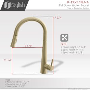 STYLISH - Kitchen Sink Faucet Single Handle Pull Down Dual Mode Stainless Steel Brushed Gold Finish by?® K-135G