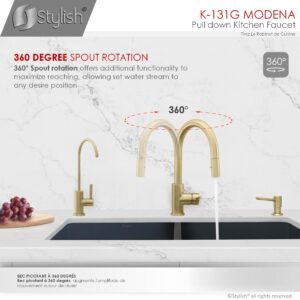 STYLISH - Kitchen Sink Faucet Single Handle Pull Down Dual Mode Stainless Steel Gold Finish