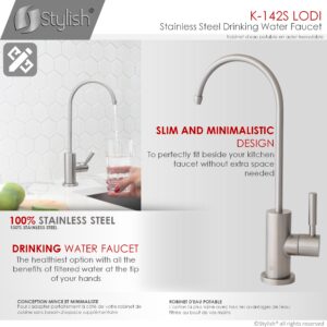 STYLISH - Kitchen Sink Drinking Water Tap Faucet, Stainless Steel Brushed Black Finish K-142S