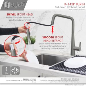 STYLISH - Kitchen Sink Faucet Single Handle Pull Down Dual Mode Lead Free Gun Metal