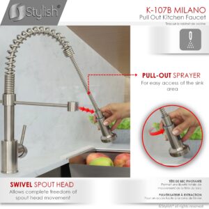 STYLISH - Kitchen Sink Faucet Single Handle Pull Down Dual Mode Lead Free Brushed Nickel Finish