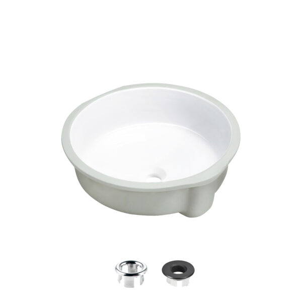 STYLISH - 16 inch Round Undermount Ceramic Bathroom Sink with 2 Overflow Finishes