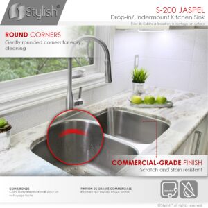 STYLISH - 32 inch Double Bowl Undermount and Drop-in Kitchen Sink