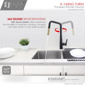 STYLISH - Kitchen Sink Faucet Single Handle Pull Down Dual Mode Lead Free Matte Black/Gold