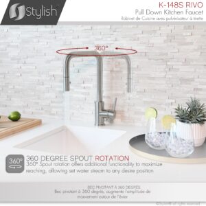 STYLISH - Kitchen Sink Faucet Single Handle Pull Down Dual Mode Stainless Steel Finish