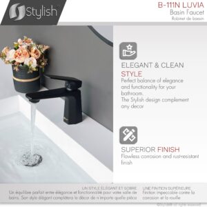 STYLISH - Single Handle Bathroom Faucet for Single Hole Brass Basin Mixer Tap, Matte Black Finish B-111N