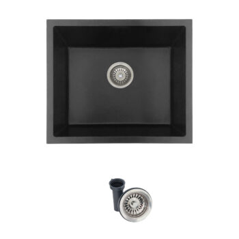 STYLISH – 22 inch Dual Mount Single Bowl Black Granite Kitchen Sink S-822N