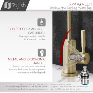 STYLISH - Single Handle Cold Water Tap - Stainless Steel Brushed Gold Finish by?® K-147G