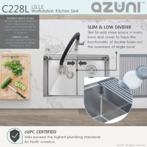 AZUNI - AZUNI 28L x 19W-inches Undermount Double Bowl Stianless Steel Kitchen Sink with Accessories