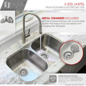 STYLISH - 32 inch Double Bowl Undermount and Drop-in Kitchen Sink