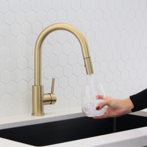STYLISH - Kitchen Sink Faucet Single Handle Pull Down Dual Mode Stainless Steel Gold Finish