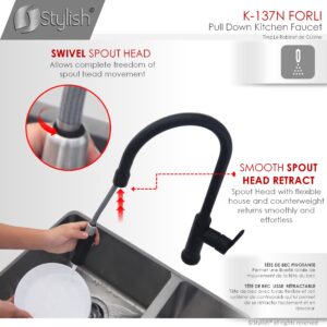 STYLISH - Kitchen Sink Faucet Single Handle Pull Down Dual Mode Stainless Steel Matte Black Finish